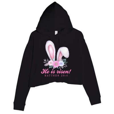 He Is Risen Easter Sunday Bunny Floral Crop Fleece Hoodie