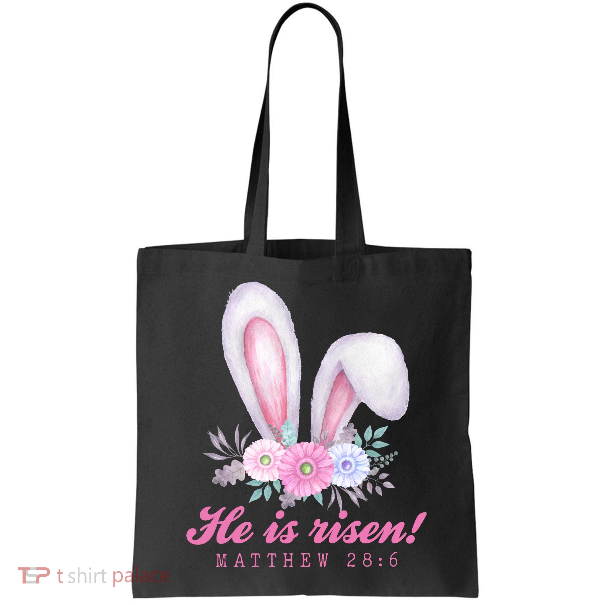 He Is Risen Easter Sunday Bunny Floral Bag