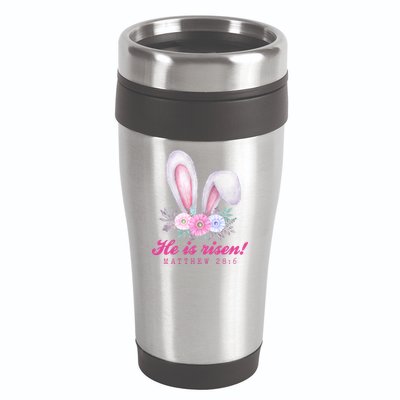 He Is Risen Easter Sunday Bunny Floral 16oz Travel Tumbler