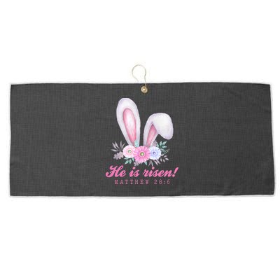 He Is Risen Easter Sunday Bunny Floral Large Microfiber Waffle Golf Towel