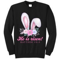 He Is Risen Easter Sunday Bunny Floral Tall Sweatshirt