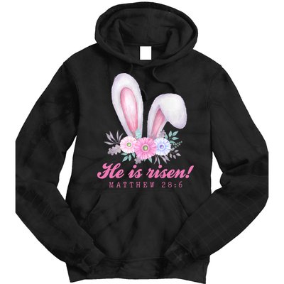 He Is Risen Easter Sunday Bunny Floral Tie Dye Hoodie