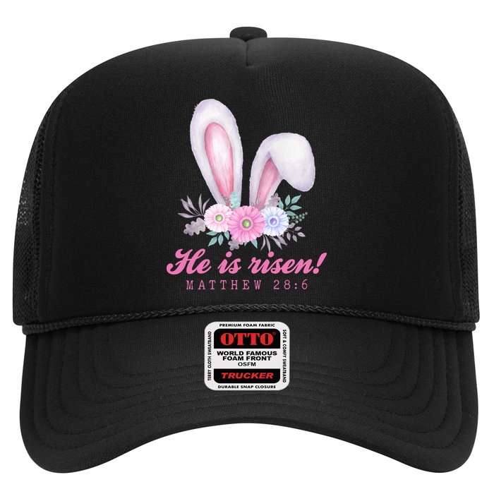 He Is Risen Easter Sunday Bunny Floral Trucker Hat