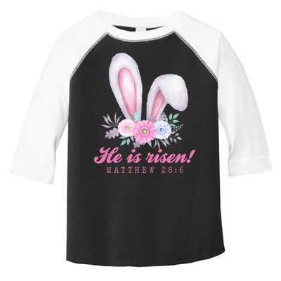 He Is Risen Easter Sunday Bunny Floral Toddler Fine Jersey T-Shirt
