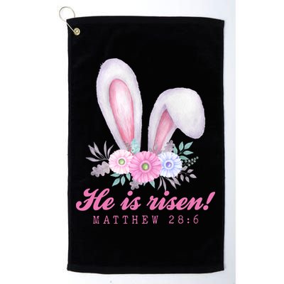 He Is Risen Easter Sunday Bunny Floral Golf Towel
