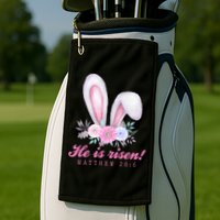 He Is Risen Easter Sunday Bunny Floral Golf Towel