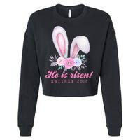 He Is Risen Easter Sunday Bunny Floral Cropped Pullover Crew
