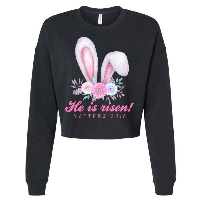 He Is Risen Easter Sunday Bunny Floral Cropped Pullover Crew