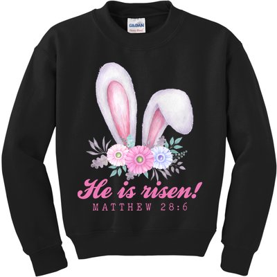 He Is Risen Easter Sunday Bunny Floral Kids Sweatshirt