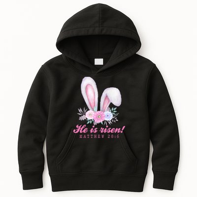 He Is Risen Easter Sunday Bunny Floral Kids Hoodie