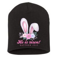 He Is Risen Easter Sunday Bunny Floral Short Acrylic Beanie