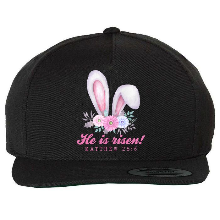 He Is Risen Easter Sunday Bunny Floral Wool Snapback Cap