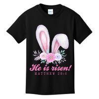 He Is Risen Easter Sunday Bunny Floral Kids T-Shirt
