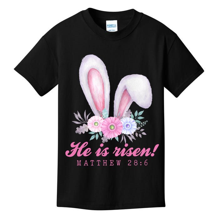 He Is Risen Easter Sunday Bunny Floral Kids T-Shirt