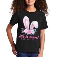 He Is Risen Easter Sunday Bunny Floral Kids T-Shirt