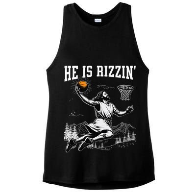 He Is Risen Rizzin Easter Jesus Christian Faith Basketball Ladies PosiCharge Tri-Blend Wicking Tank
