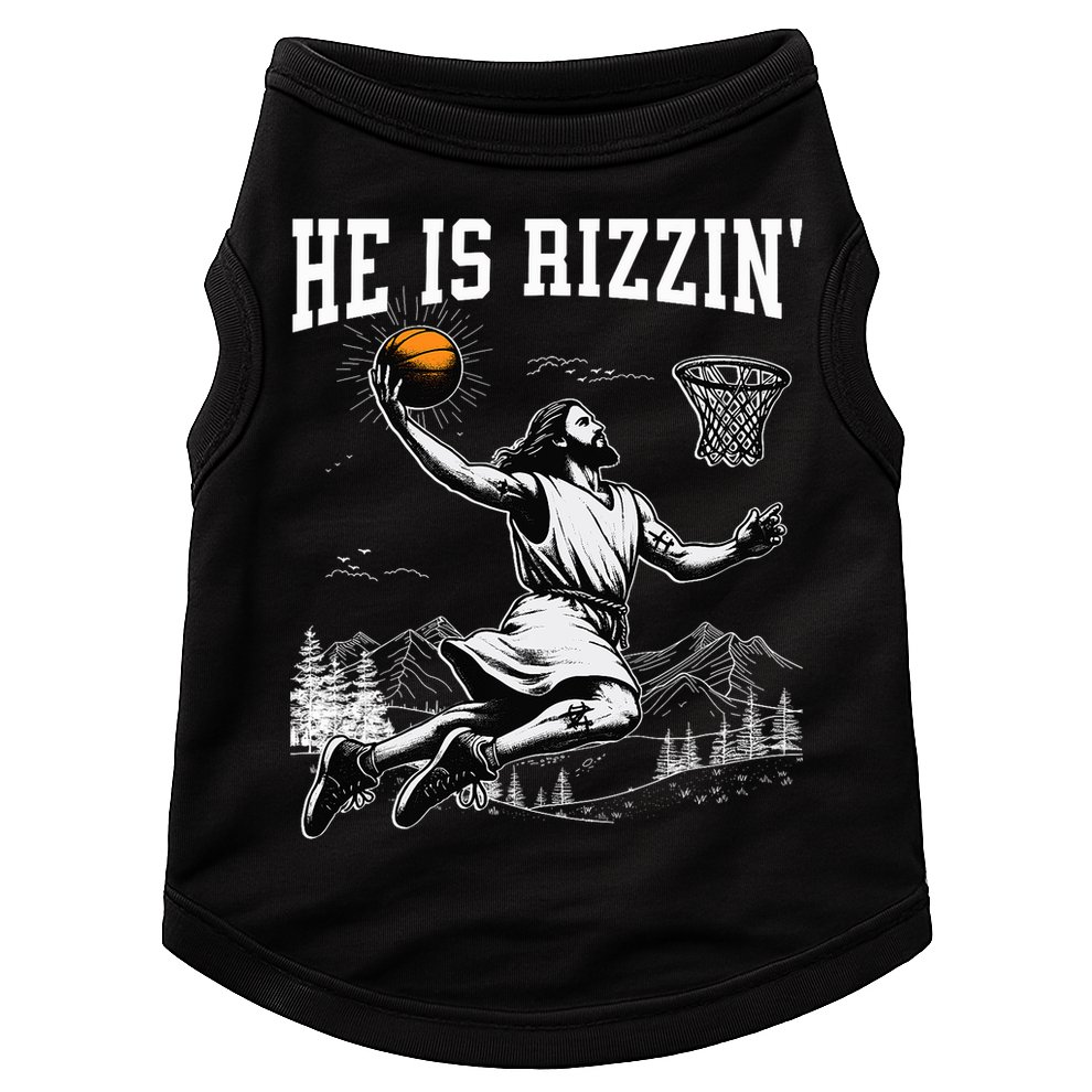 He Is Risen Rizzin Easter Jesus Christian Faith Basketball Doggie Tank