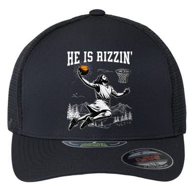 He Is Risen Rizzin Easter Jesus Christian Faith Basketball Flexfit Unipanel Trucker Cap