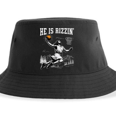 He Is Risen Rizzin Easter Jesus Christian Faith Basketball Sustainable Bucket Hat