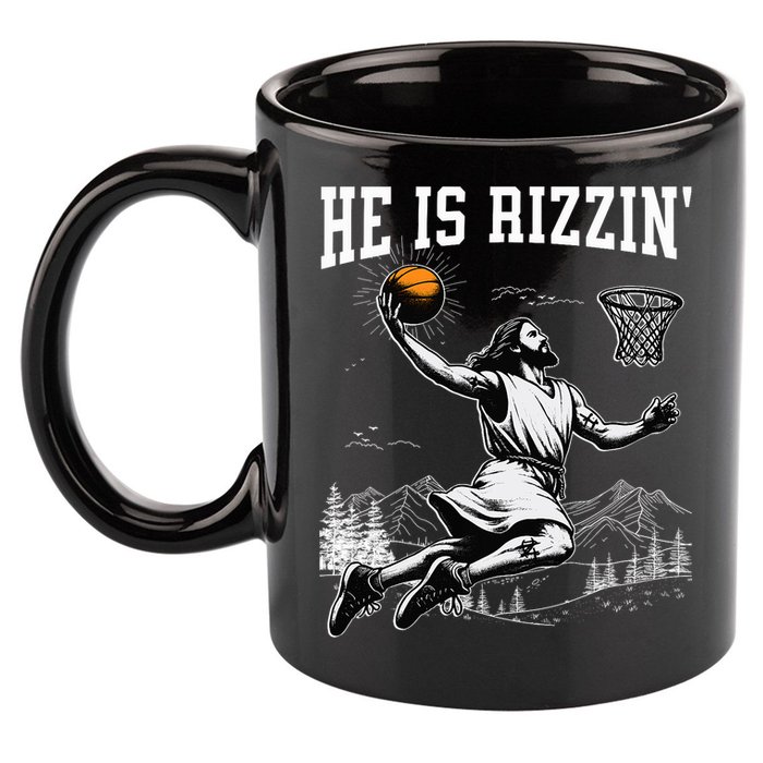 He Is Risen Rizzin Easter Jesus Christian Faith Basketball 11oz C Handle Ceramic Mug