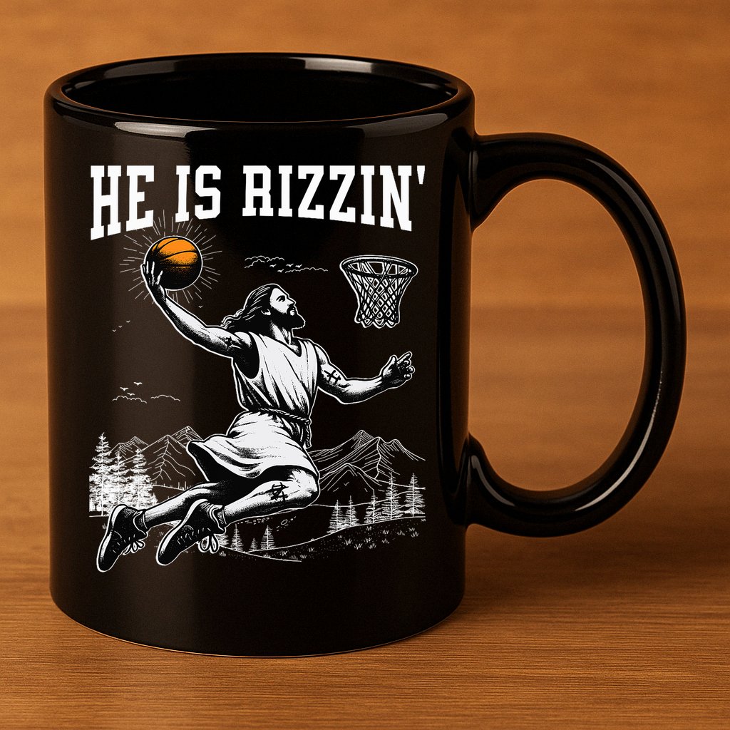 He Is Risen Rizzin Easter Jesus Christian Faith Basketball 11oz C Handle Ceramic Mug