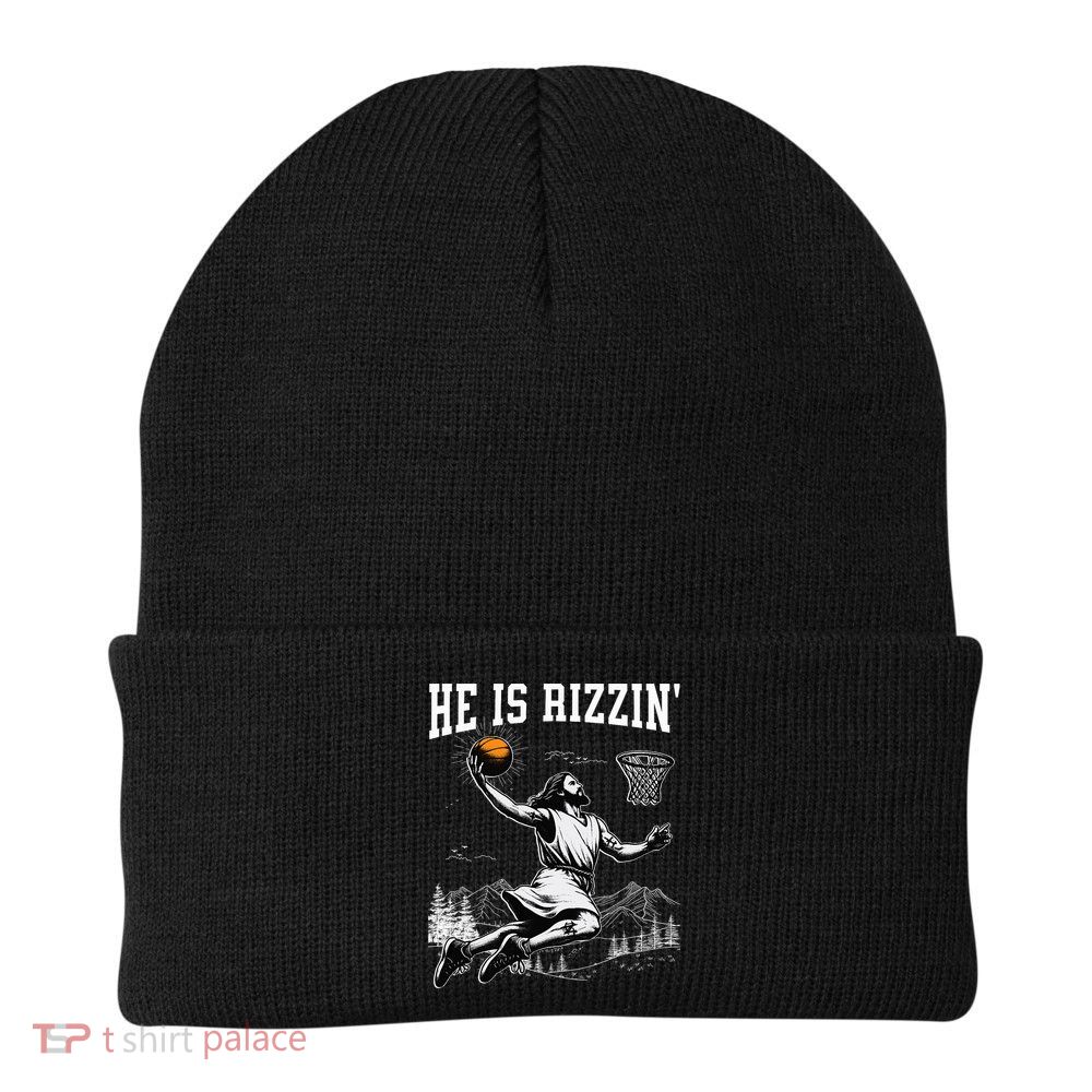 He Is Risen Rizzin Easter Jesus Christian Faith Basketball Beanie