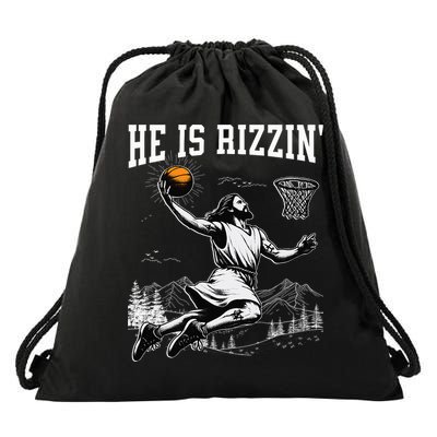 He Is Risen Rizzin Easter Jesus Christian Faith Basketball Drawstring Bag