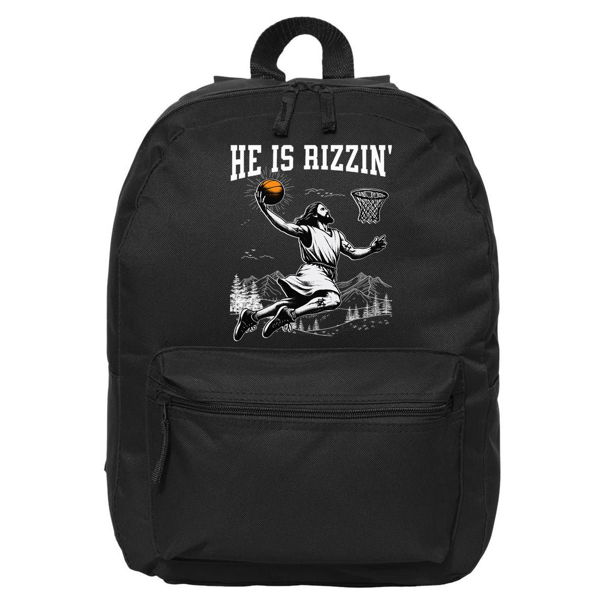 He Is Risen Rizzin Easter Jesus Christian Faith Basketball 16 in Basic Backpack