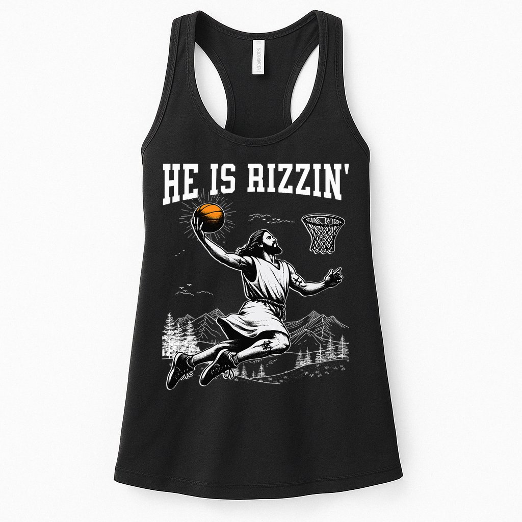 He Is Risen Rizzin Easter Jesus Christian Faith Basketball Womens Tank Top
