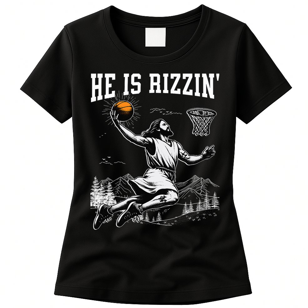 He Is Risen Rizzin Easter Jesus Christian Faith Basketball Womens T-Shirt