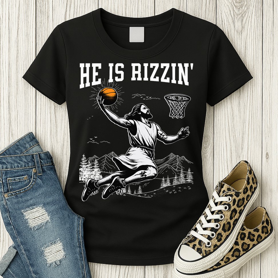 He Is Risen Rizzin Easter Jesus Christian Faith Basketball Womens T-Shirt