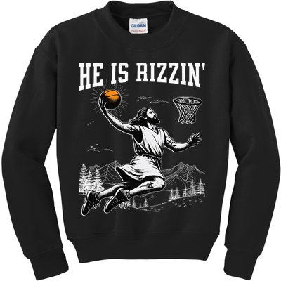 He Is Risen Rizzin Easter Jesus Christian Faith Basketball Kids Sweatshirt