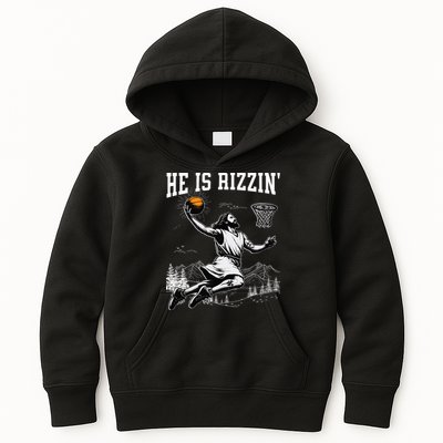 He Is Risen Rizzin Easter Jesus Christian Faith Basketball Kids Hoodie