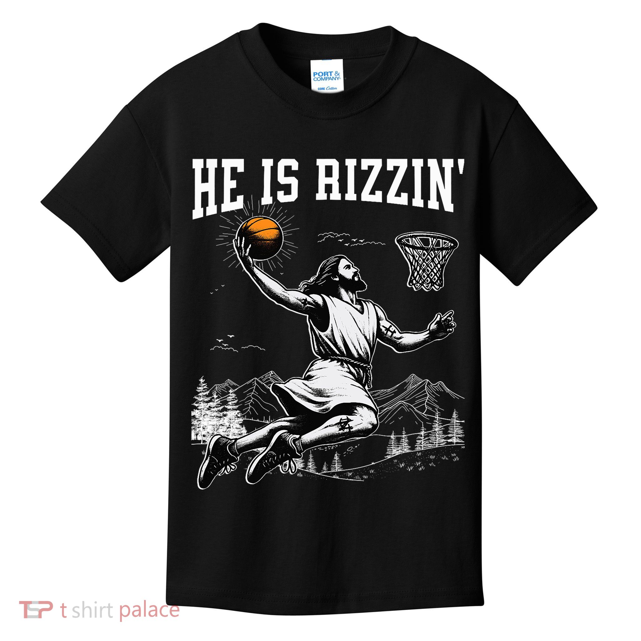 He Is Risen Rizzin Easter Jesus Christian Faith Basketball Kids T-Shirt