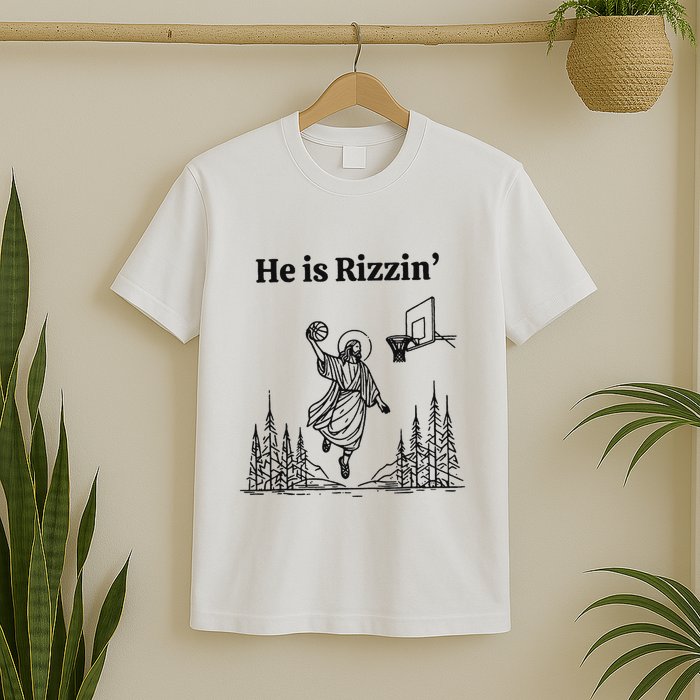He Is Rizzin Funny Basketball Retro Christian Religious T-Shirt