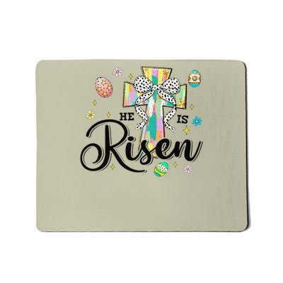 He Is Risen Cross Coquette Bow Eggs Christian Easter Mousepad