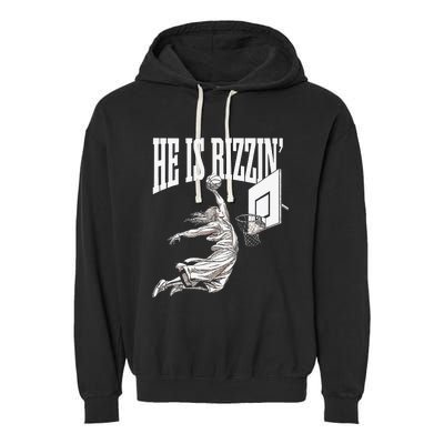 He Is Rizzin Basketball Jesus Dunk Memes Humor Garment-Dyed Fleece Hoodie