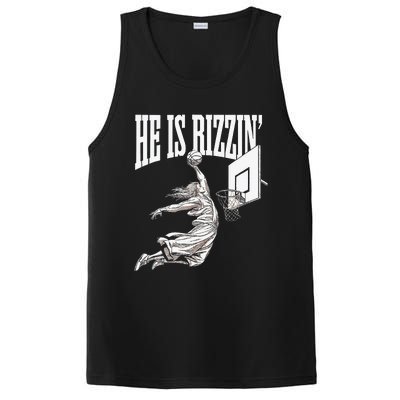 He Is Rizzin Basketball Jesus Dunk Memes Humor PosiCharge Competitor Tank