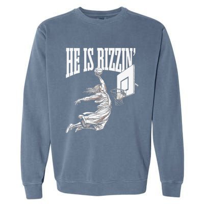 He Is Rizzin Basketball Jesus Dunk Memes Humor Garment-Dyed Sweatshirt