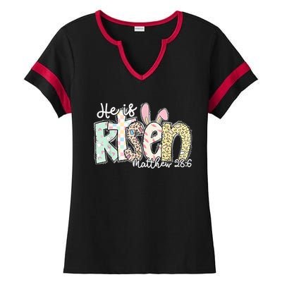 He Is Risen Easter Christian Family Ladies Halftime Notch Neck Tee