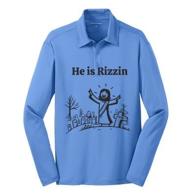 He Is Rizzin Silk Touch Performance Long Sleeve Polo