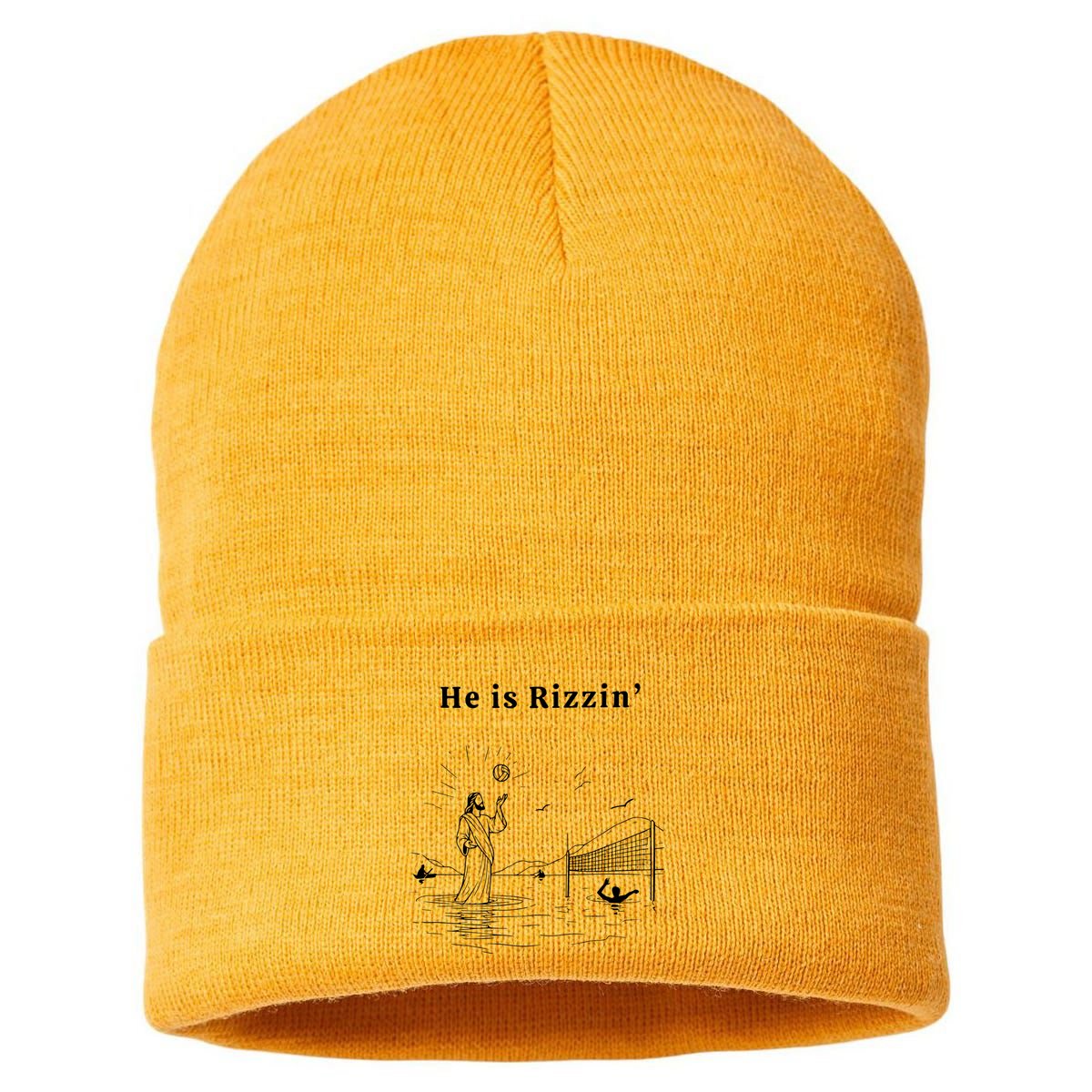 He Is Rizzin Jesus Playing Volleyball Sustainable Knit Beanie