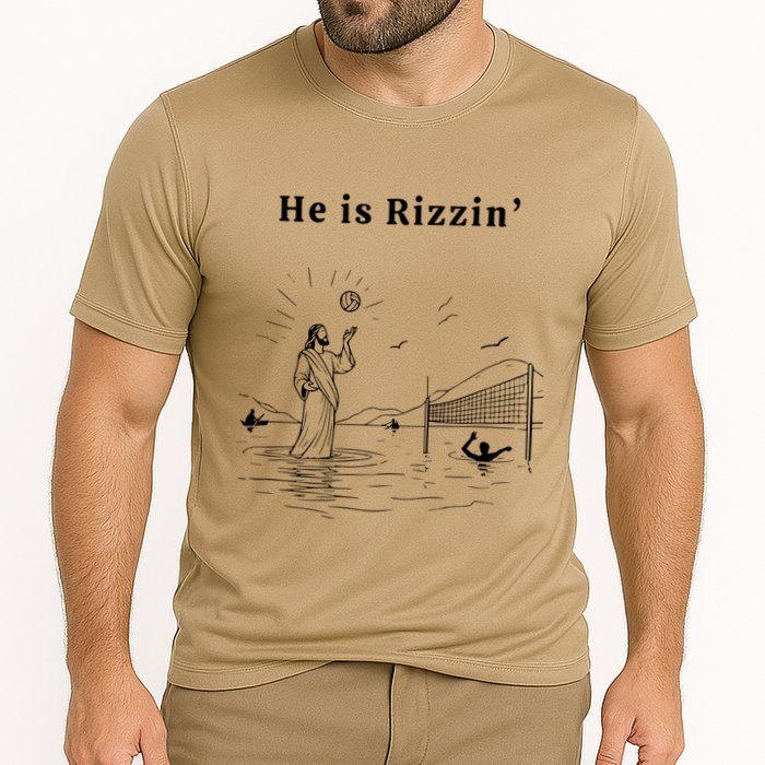 He Is Rizzin Jesus Playing Volleyball Cooling Performance Crew T-Shirt