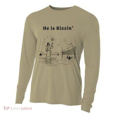 He Is Rizzin Jesus Playing Volleyball Cooling Performance Long Sleeve Crew