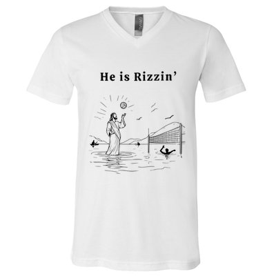 He Is Rizzin Jesus Playing Volleyball V-Neck T-Shirt