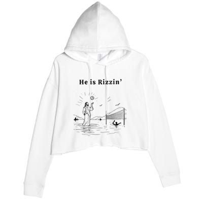 He Is Rizzin Jesus Playing Volleyball Crop Fleece Hoodie