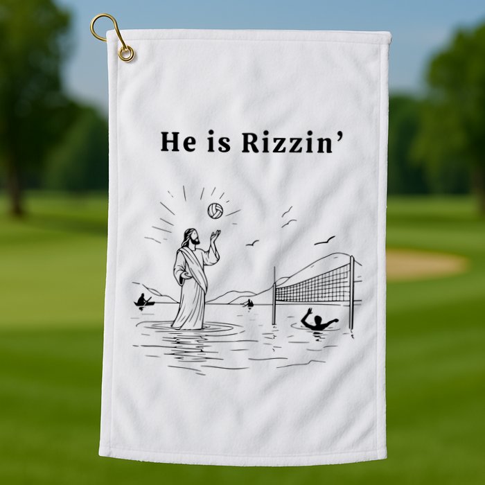 He Is Rizzin Jesus Playing Volleyball Golf Towel