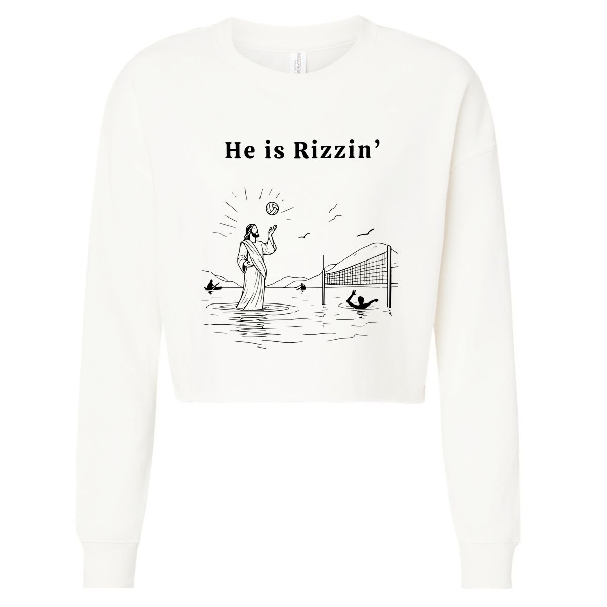 He Is Rizzin Jesus Playing Volleyball Cropped Pullover Crew