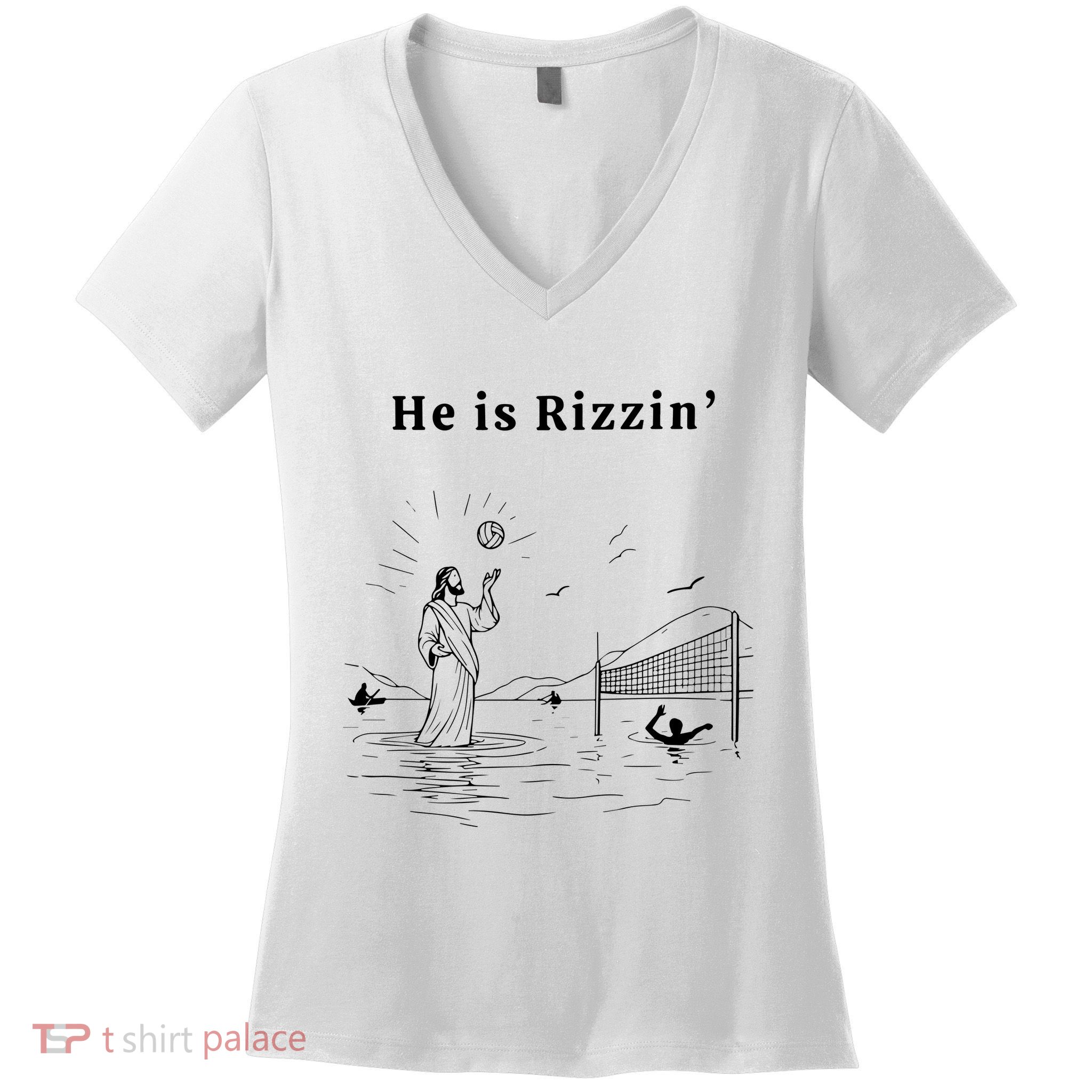He Is Rizzin Jesus Playing Volleyball Women's V-Neck T-Shirt