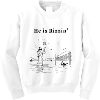 He Is Rizzin Jesus Playing Volleyball Kids Sweatshirt